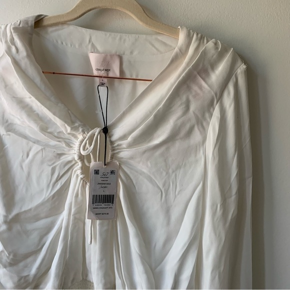 Cinq a Sept 100% Silk Blouse Top White Cutout Smocked Hem Sz‎ L - Picture 4 of 7